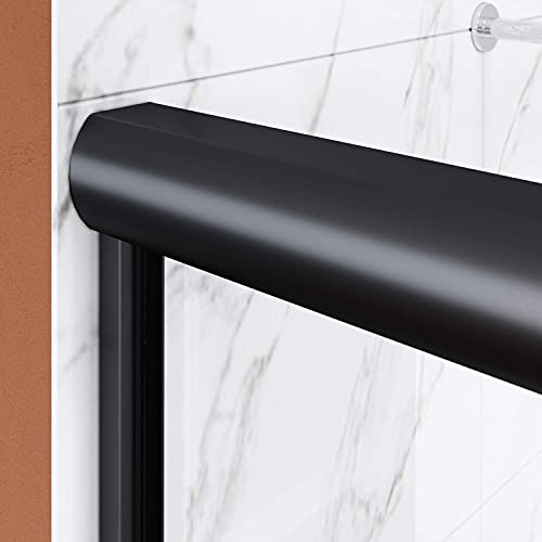 Elegant 60" W X 57" H Bathtub Sliding Shower Door 1/4 In. Clear Glass Tub Enclosure Door, Semi-Frameless Shower Door，Bypass Sliding Bathroom Door, Black Hardware #TOP6