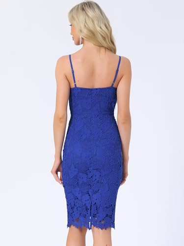 Image of Allegra K Lace Dress for Women's Spaghetti Straps Wedding Guest Bodycon Sleeveless Party Midi Dresses