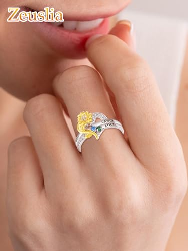 Personalized Ring for Women Birthday Gifts Sterling Silver Birthstone Heart Ring Engraved Names Custom Birthstones Jewelry Anniversary Graduation Gifts for Daughter Wife Mom Grandma3