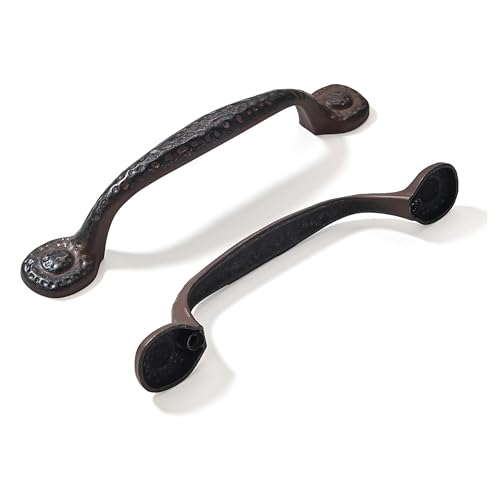 CABDM 2 Pack Rustic Iron Cabinet Hardware, Antique Hammered Vintage Pulls for Drawers, 3 Inch (76mm) Hole Center