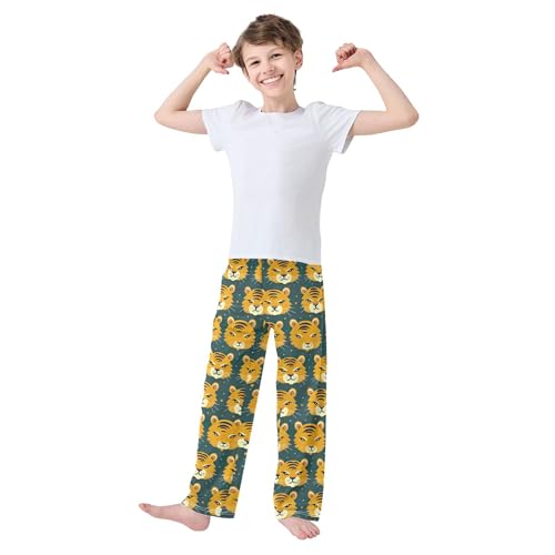 Cute Tiger Long Pajama Pants Elastic Waist PJ Bottoms with Pockets S A1122393