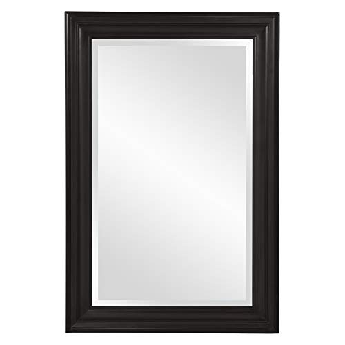 Image of Howard Elliott Collection George Rectangular Glossy Black Wall Mirror, Rectangle Hanging Wood Framed Vanity Mirrors for Home Decor, Living Room, Bathroom, Bedroom, or Hallway, 24 x 36 Inch