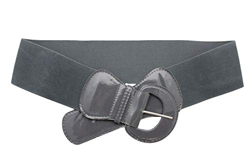 Trendy Fashion Jewelry Women Belt Hip Elastic High Waist Faux Patent Leather XS S M Dark Gray/Charcoal
