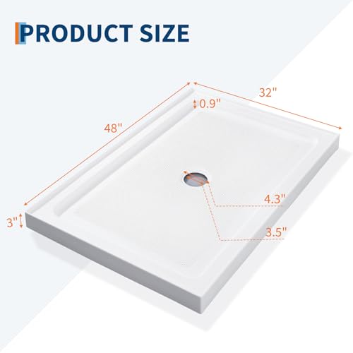 Image of Garvee Shower Base 48'' L x 32'' W with Stainless Steel Drain, Shower Pan ＆ Tray with Non-Slip Texture, Center Drain