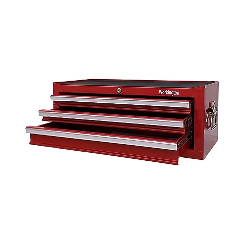 Workington Industrial 3 Drawers Portable Metal Intermediate Box, 26" Middle Tool Chest Cabinet with Ball Bearing Drawer Slides, Steel Tool Storage Box Organizer 4009 Red - Thumbnail 5
