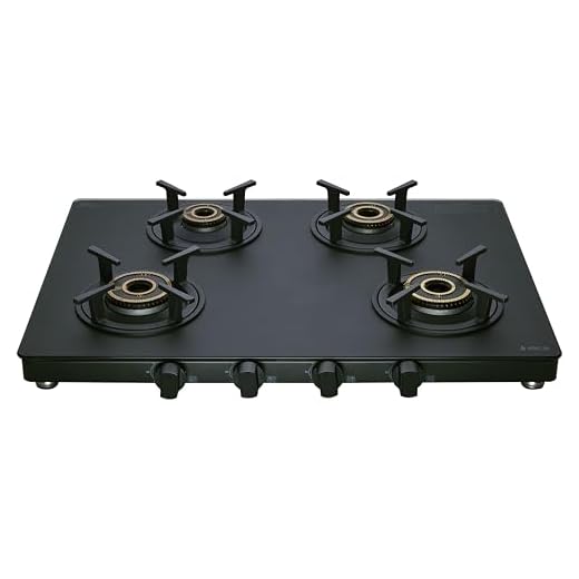 Elica 4 Burner Gas Stove | High Efficiency Vertical Direct Flame | Matt Finish Toughened Glass | 5 Yr Glass Warranty | MATT ONYX 694 CT VETRO 2J BK