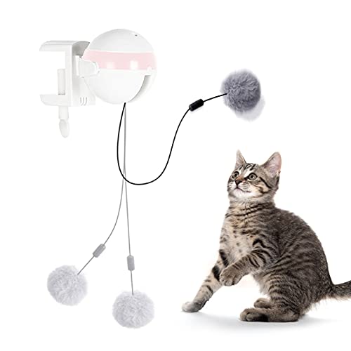 Hosdog Interactive Cat Toys for Indoor Cats, Automatic Lifting Cat Toy Ball with Plush Teaser Toy Kitten Electric Flutter Rotating Toy for Training Exercise - Pink