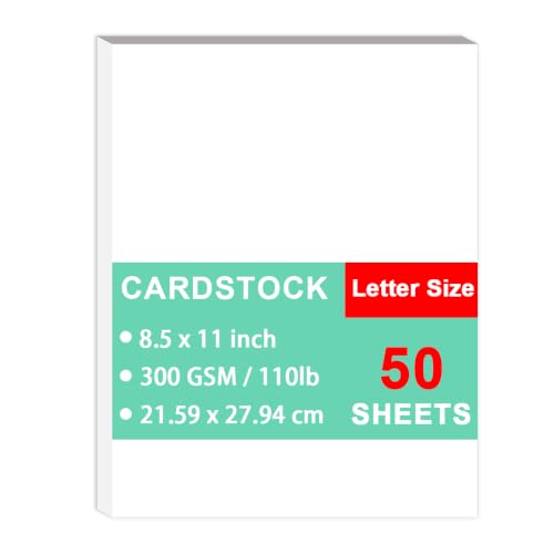 Cardstock Paper - Plain Heavy Bright White Stock Cover Stock Paper 110lb(300 gsm) Cover Thick Cardstock Paper 8.5 x 11 50 Sheets Inkjet/Laser Printer Compatible