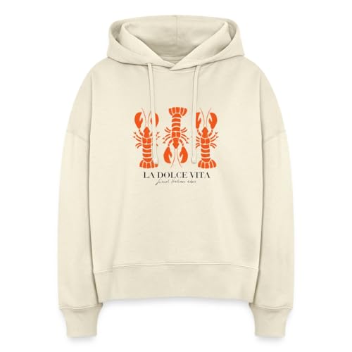 Spreadshirt La Dolce Vita Trio De Homards Italien Vibes Sweat à Capuche Bio Coupe Boxy, L, écru Doux