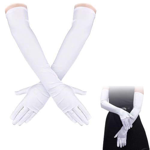 Luoqun88 Long Elbow Satin Gloves Long Satin Gloves Evening Gloves for Women Girls Fancy Dress Gloves Opera Elbow Length Gloves 20in White Gloves for Wedding Prom Party Dance Costume Accessories