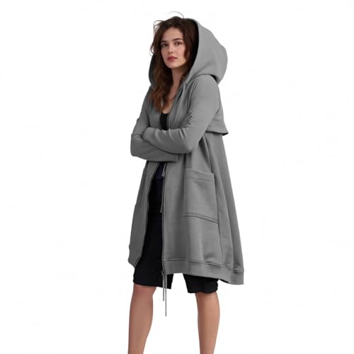 Dyhxuan Sudadera para mujer con capucha, monocolor, chaqueta con cremallera delantera y trasera, sudadera con capucha, manga larga, chaqueta de entretiempo con agujero para el pulgar, informal