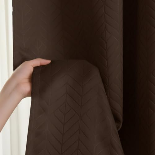 Image of HOMEMONDE 100% True Blackout Curtains 5 Feet Window - 1 Piece Curtain, Embossed Panels Light Block Thermal Insulated & Noise Reducing Top Style Rod Pocket Curtains (Brown, 60Inch)