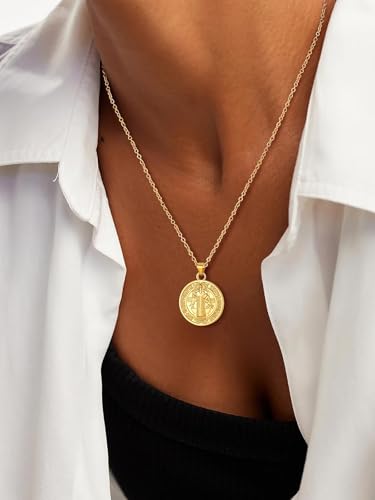 Image of U7 Saint Michael Necklace for Men,Stainless Steel /18K Gold Plated St Michael Archangel /Saint Benedict /Saint Christopher Pendant Amulet Necklace for Men Women