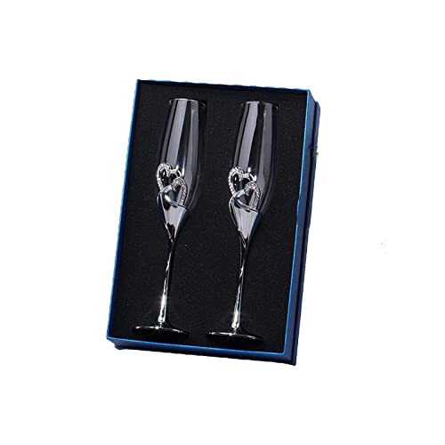 Copas de champán con diamantes de cristal plateadas de 26 cm para bodas 2