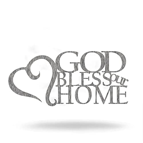 Steel Roots Decor God Bless Our Home Wall Art - Ready To Hang Family Wall Decor For Home And Kitchen Decoration, Gift For Housewarming, Anniversary - Metal Wall Home Decor - (18” Polished Charcoal)
