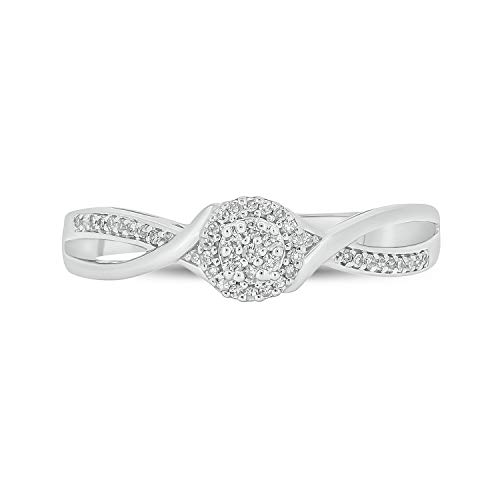 Cali Trove, 925 Sterling Silver Diamond Cluster Promise Ring For Women, Diamond Ring 1/10Ct White Diamonds In Cluster Setting With Halo Women’s Engagement Ring In Sterling Silver #TOP2