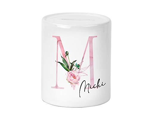Yuweli Buchstaben Spardose mit Namen personalisiert für Mädchen Frau zur Hochzeit Geburtstag Einschulung Taufe Geburtstag Geburt Sparschwein Geldgeschenk Kinderspardose (M) Cover