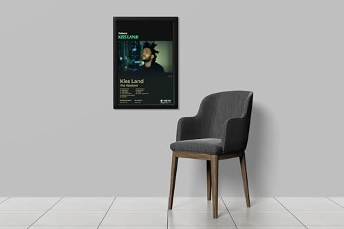 Image of BLINKART The Weekend - kiss Land Wall Photo Frames | Wall Art for Bedroom, Living Room, Studio or Office | Album Cover Print with Spotify Song Link QR Code | Gift for Fans - 8x12 In