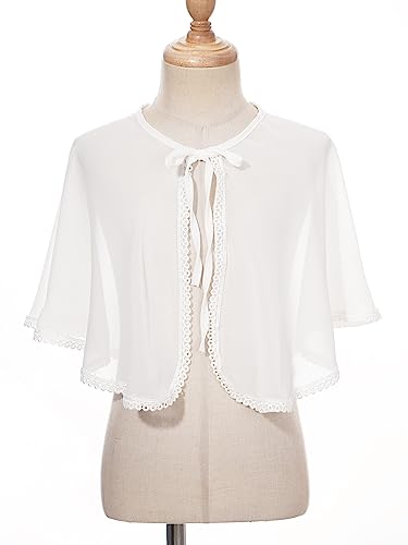 Hularka Flower Girls Chiffon Bolero Shrug Cardigan Lace-up Shawl Cape Open Front Blouse Wedding Party Dress Cover Up3