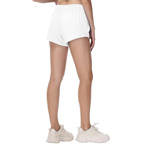 MCEDAR Short feminino de corrida forrado com cintura alta 10 cm, leve, para treino, secagem rápida,