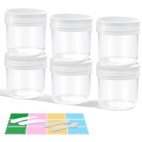 DEMORA Small Travel Containers Plastic Jars with Lids for Creams, Refillable TSA Approved Travel Size Containers for Lotion Makeup Cosmetic Toiletries Ointments, PP, BPA Free (Clear, 1.7 oz, 6 Pcs)