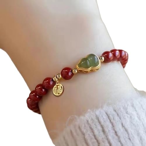 Pulsera de calabaza femenina galvanizada de material mixto con cuentas estilo antiguo para colección de joyas (rojo)