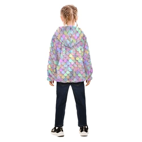 Colorful Scales Toddler Fleece Jacket Baby Girls Hooded Zipper Long Sleeve Thick Warm Outerwear 3-10 Years4