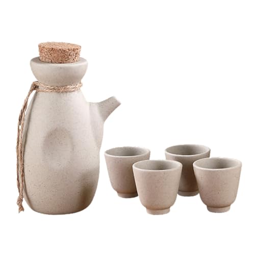 Unomor Sturdy Ceramic Sake Set 1 Pot 300ml 4 Cups 50ml Japanese Wine Containers for Parties for Friends