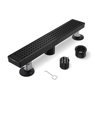 HTOH Black Shower Drain, Modern 12 Inch Linear Shower Drain (Matte Black)