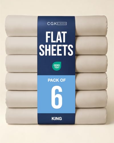 King Size Flat Sheet - Pack of 6 Top Flat Bed Sheet Only - Wheat