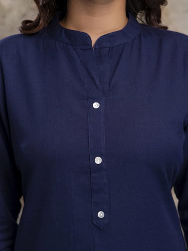Image of feranoid Women's Plain Cotton Kurta with Mandarin Collar, 3 /4 Sleeves & Pocket