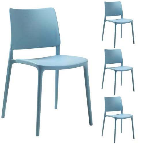 PAPATYA Joy-S 4er-Set Designer- Kunststoffstuhl, 200 kg belastbar, Leichter stapelbar Gartenstuhl, wetterfester Balkonstuhl, Terrassenstuhl, Hotelstühle, Restaurantstühle, Stapelstuhl (Aquablau)