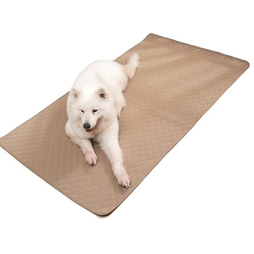 Image of BAMY 2 Pcs Washable Dog Pee Pads Absorbs Urine Pet Training Pads Non-Slip Waterproof Doggie Whelping Pad Reusable Dogs Mat Solid Brown Gray Blue Pink (Khaki, M (28x20 inch))