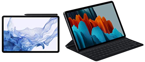 Image of Samsung Galaxy Tab S8 27.94 cm (11 inch) Display, RAM 8 GB, ROM 128 GB Expandable, S Pen in-Box, Wi-Fi Tablet, Silver Original Tab S8 Keyboard Book Cover, Black
