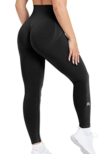 TRYTO Easy Collection Seamless Scrunch Effortless Leggings Workout Regular Length Stretchy Black,Medium