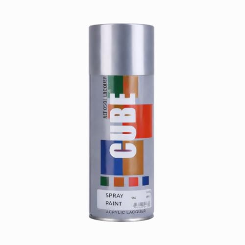Image of Cube Silver Spray Paint | 400 mL | for Metal, Plastic, Wood, Car & Bike | Fast Drying, Brilliant Finish, No CFCs, Interior & Exterior Use