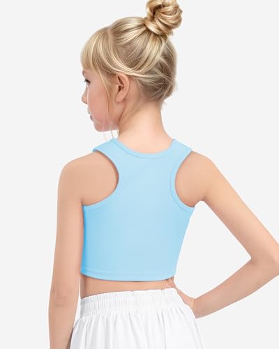 HASMES Girls Athletic Tank Tops Sleeveless Round Neck Basic Cute Dance Crop Tops for Kids 8-14Y3