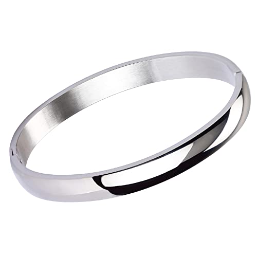 JJDreams Bracelet en acier inoxydable 8MM Femmes Argent Manchette Gravure Bracelet avec fermoir Large Cover