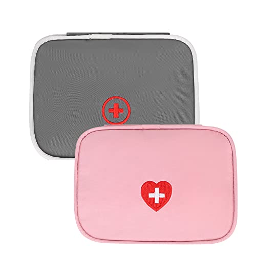 Image of Mini First Aid Kit 2 Pack Empty Medicine Bag Cute Storage Bag for Office Travel Vehicle Beach Emergency Zipper Pouch with Mesh Pockets Small Size Survival Medical Packet Fit for Handbag Purse