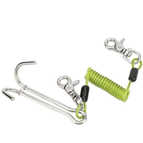 QERLONG 316 Stainless Steel Diving Current Hook Double Reef Drift Hook with Spiral Coil Lanyard High Strength Underwater Stability Diving (Green)