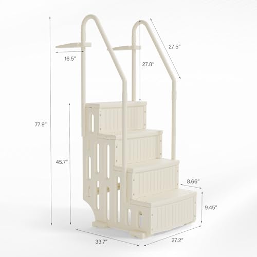 VINGLI Pool Ladder Heavy-Duty Safety Step for Above Ground Pools Stair Entry System with Handrails, Beige (Full Beige, 4 Steps)