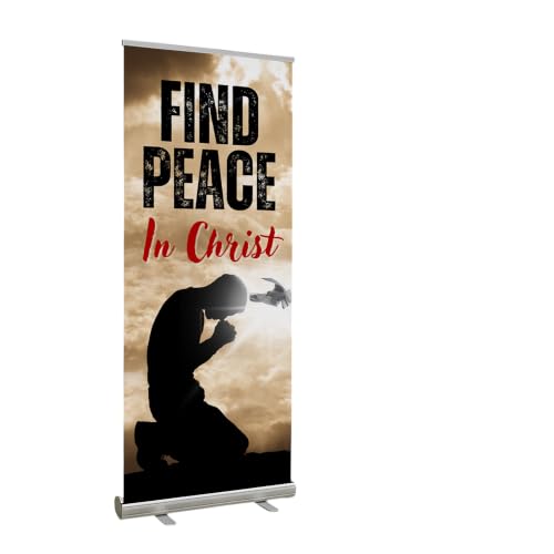 DreamController Church Retractable Stand Banner by DC | 33"x81" Roll-Up Display | Find Peace in Christ Vertical Pull-Up Banner for Trade Shows & Events | Made in USA | (Stand Not Included)