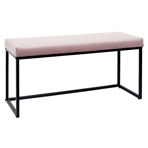 HOME DECO FACTORY - Banc d'entrée en Velours côtelé Rose - Design scandinave - idéal pour Salon - Chambre ou Couloir - Dimensions 100 x 39 x 49 cm. - Modèle Giulia