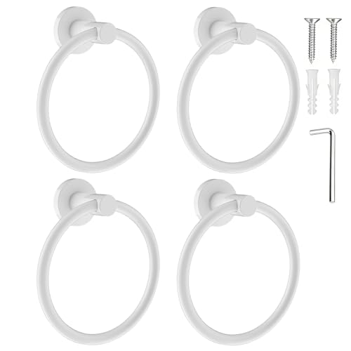 Image of SetSail Towel Holder for Bathroom Wall White Towel Ring Screw-in Hand Towel Holder Stainless Steel Towel Hanger for Bathrooms, 4 Packs