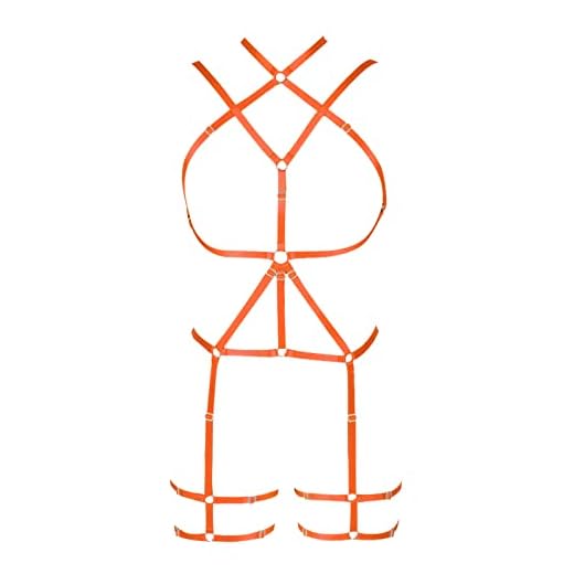 BBOHSS Conjunto de arnés Corporal para Mujer Sujetador Liga Suave Hueco Carnaval Accesorios de Baile Cinturón Ajustable gótico Punk (Naranja)