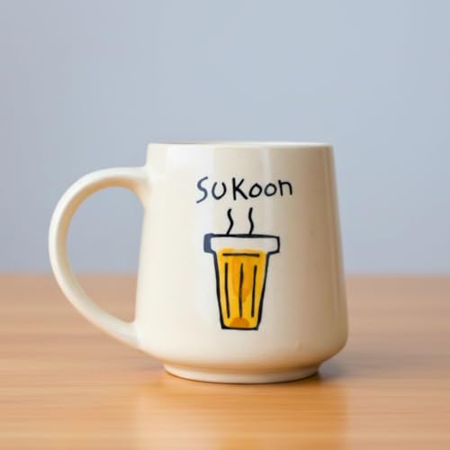 Image of WEAVING HOMES Sukoon Handmade Ceramic Cups for Tea Lovers, Quoted Coffee Mugs and Gifting Items for Men and Women (Set of 1 /300 ML)