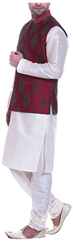 Pijama de seda Kurta blanco ropa tradicional hombre conjunto elegante 3