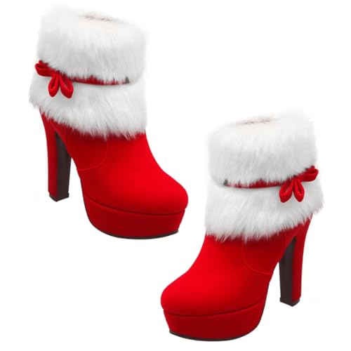 Bottines Courtes de Noël Femme Peluche Épaisse Chaussures Hiver Confortables