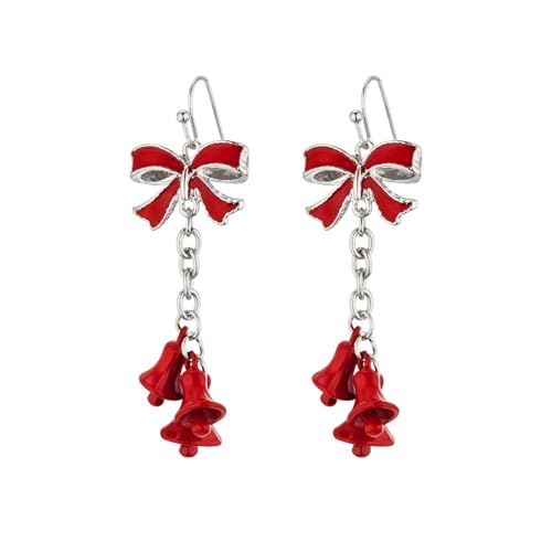 Red Jingle Bell Dangle Earrings for Women - Lightweight Hypoallergenic Crystal Festive Jewelry for Holiday Parties Christmas Celebrations Gifts and All-Day Wear