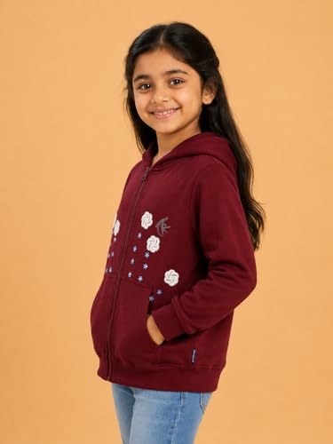 Image of Unisex Kids Solid Full Sleeve Zip Front Open Hooded Sweatshirt